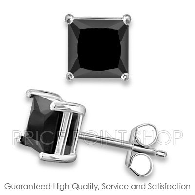 1.00 ctw 5x5 mm Black Cubic Zirconia Princess Cut .925 Sterling Silver Square Studs