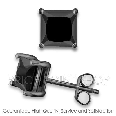 0.50 ctw Princess Cut Black CZ Sterling Silver Black Rhodium Studs Earrings 4x4 mm