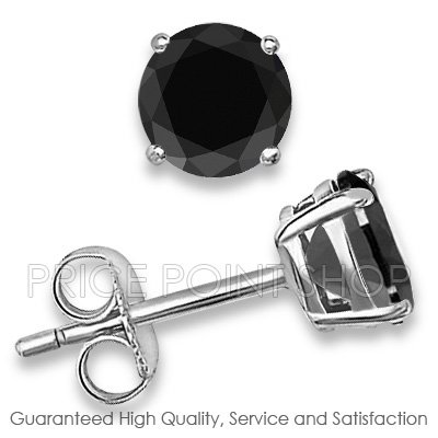 1.00 ctw 5.00 mm Black Cubic Zirconia Round Brilliant 925 Sterling Silver Basket Studs