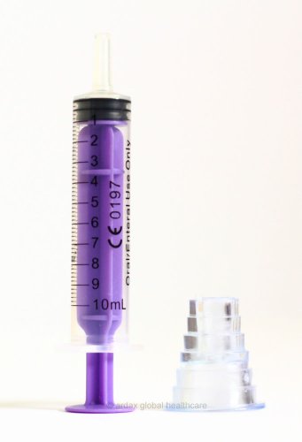 ORAL SYRINGE 10ML REUSABLE  PURPLE & ADAPTOR x 5 PACKS