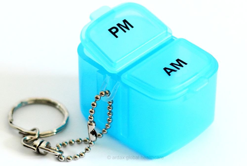 PILL TABLET REMINDER ORGANISER TRAVEL MINI BOX ON KEY RING AM & PM ...