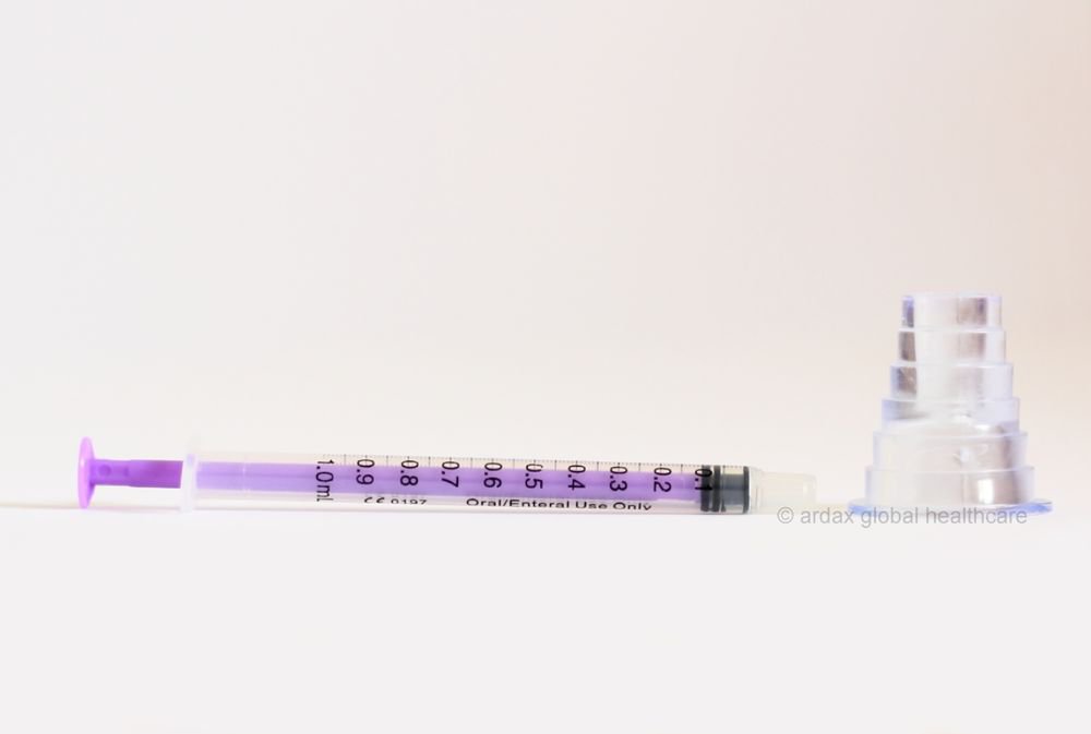 ORAL SYRINGE 1ML REUSABLE PURPLE BARREL & ADAPTOR X 5