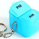 Pill Tablet Reminder Organiser Travel Mini Box On Key Ring AM & PM Storage Blue