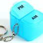Pill Tablet Reminder Organiser Travel Mini Box On Key Ring AM & PM Storage Blue