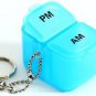 Pill Tablet Reminder Organiser Travel Mini Box On Key Ring AM & PM Storage Blue