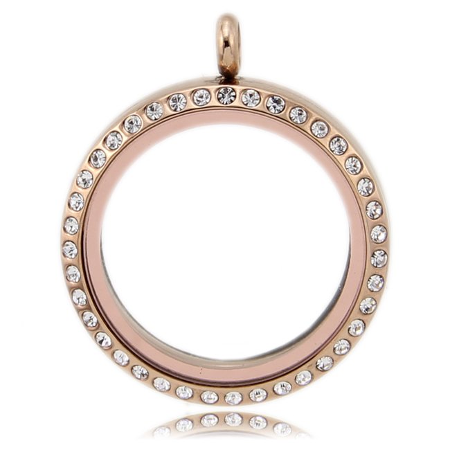Rose Gold Color Large Living Locket 30mm Stainless Steel High Quality with Rhinestone