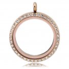 Rose Gold Color Large Living Locket 30mm Stainless Steel High Quality with Rhinestone