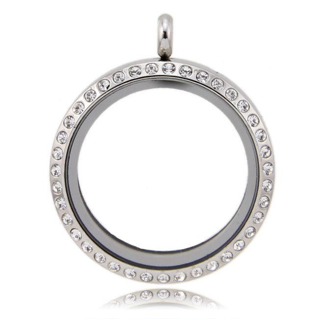 Silver Color Large Living Locket 30mm Stainless Steel High Quality with Rhinestone