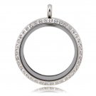 Silver Color Large Living Locket 30mm Stainless Steel High Quality with Rhinestone