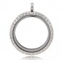 Silver Color Large Living Locket 30mm Stainless Steel High Quality with Rhinestone