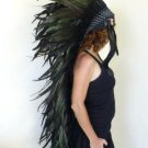 Extra Large Shining Dark Green Feather Headdress (43 Inch Long )