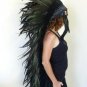 Extra Large Shining Dark Green Feather Headdress (43 Inch Long )