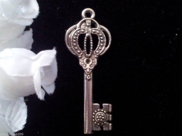 6pcs Tibetan Silver Metal Alloy Charm Charms Pendant Fancy Key 43x17mm