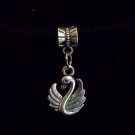 1pc Silver Tone Charm Dangle Spacer Large Hole Bead European Bracelet Swan Bird