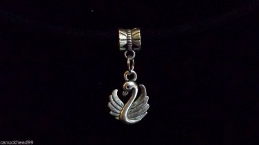 1pc Silver Tone Charm Dangle Spacer Large Hole Bead European Bracelet Swan Bird