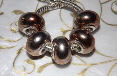 10pcs Acrylic Silver Buckle Core European Charm Beads Red Orange Metallic