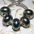 10pcs Acrylic Silver Buckle Core European Charm Beads Green Blue Metallic