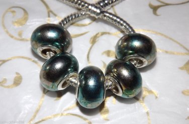 10pcs Acrylic Silver Buckle Core European Charm Beads Green Blue Metallic