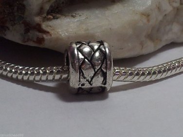 1pc Tibetan Silver Weave Printed Tube Spacer Large Hole European Bead Charm