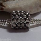 1pc Tibetan Silver Flower Printed Tube Spacer Large Hole European Bead Charm