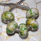 10pc Acrylic Silver Buckle Core European Charm Beads Green Yellow Paint Splatter