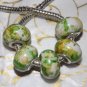 10pc Acrylic Silver Buckle Core European Charm Beads Green Yellow Paint Splatter