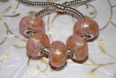 10pcs Acrylic Silver Buckle Core European Charm Beads Transparent Pink Orange