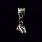 1pc Silver Tone Charm Dangle Spacer Large Hole Bead European Bracelet Baby Feet