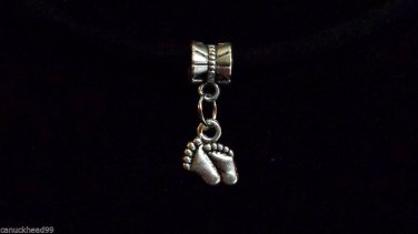 1pc Silver Tone Charm Dangle Spacer Large Hole Bead European Bracelet Baby Feet
