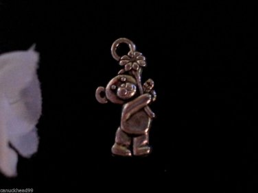 12pcs Tibetan Silver Metal Alloy Charm Charms Pendant Bear Holding Flower 19x9mm