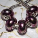 10pcs Acrylic Silver Buckle Core European Charm Beads Magenta Metallic