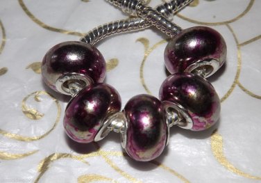 10pcs Acrylic Silver Buckle Core European Charm Beads Magenta Metallic