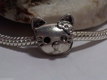 1pc Tibetan Silver Large Kitty Cat Spacer Large Hole European Bead Charm Hello