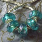 10pcs Acrylic Silver Buckle Core European Faceted Charm Beads 14mm AB Blue Green