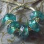 10pcs Acrylic Silver Buckle Core European Faceted Charm Beads 14mm AB Blue Green