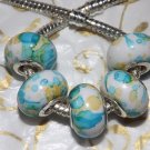 10pcs Acrylic Silver Buckle Core European Charm Beads Blue Yellow Paint Splatter