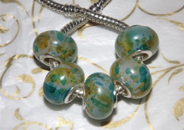 10pcs Acrylic Silver Buckle Core European Charm Beads Transparent Yellow Blue