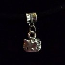 1pc Silver Tone Charm Dangle Spacer Large Hole Euro Bracelet Kitty Cat Hello