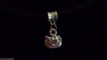 1pc Silver Tone Charm Dangle Spacer Large Hole Euro Bracelet Kitty Cat Hello