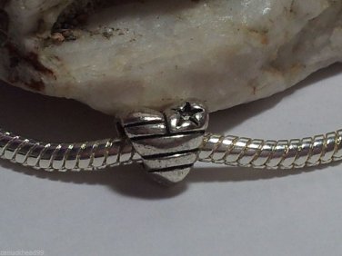 1pc Tibetan Silver Heart Star & Stripes Spacer Large Hole European Bead Charm