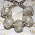 10pcs Murano Glass Silver Buckle Core European Charm Beads Cream White Spots