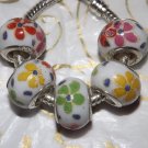 10pcs Ceramic Silver Buckle Core European Charm Beads Flower Print
