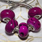 10pcs Acrylic Silver Buckle Core European Charm Beads Magenta Black Stripes