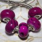 10pcs Acrylic Silver Buckle Core European Charm Beads Magenta Black Stripes