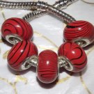 10pcs Acrylic Silver Buckle Core European Charm Beads Orange Black Stripes