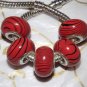 10pcs Acrylic Silver Buckle Core European Charm Beads Orange Black Stripes