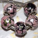 10pcs Acrylic Silver Buckle Core European Charm Beads Large Drum Pink