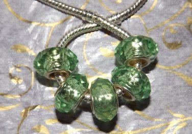 10pcs Acrylic Silver Buckle Core European Faceted Charm Beads 14mm Light Green