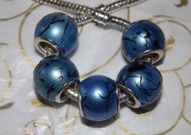 10pcs Acrylic Silver Buckle Core European Charm Beads Large Drum Blue