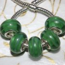 10pcs Murano Glass Silver Buckle Core European Charm Beads Green Swirl